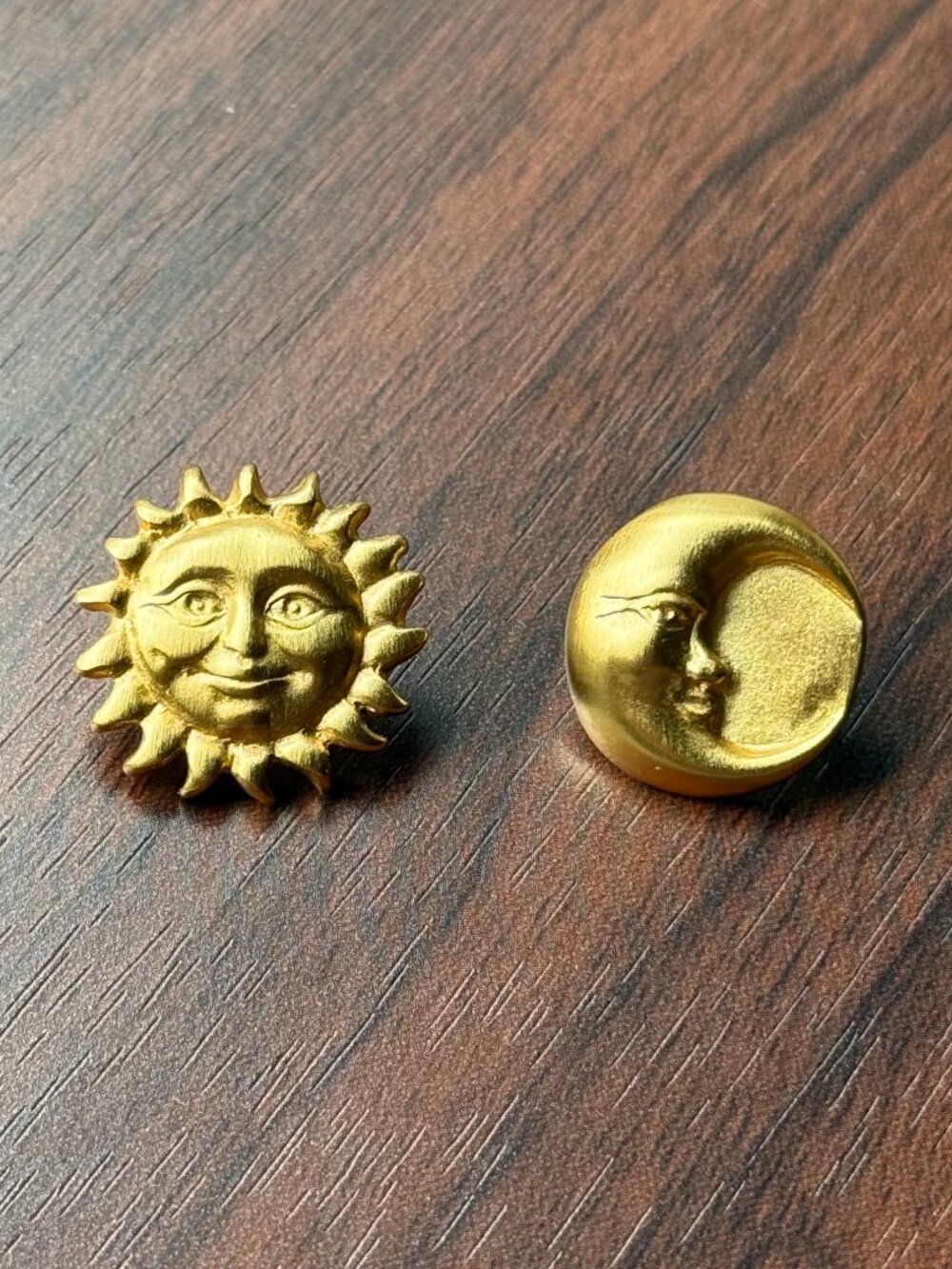 Rare Vintage Anne Klein Sun and Moon Celestial Stud Earrings Gold Tone
